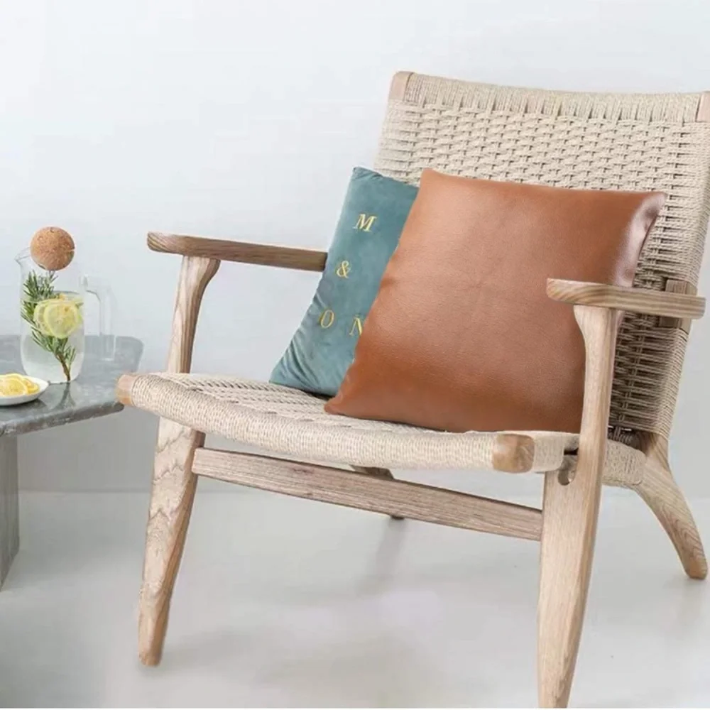 Luxury Home | Boho Rustic Farmhouse Faux Pebbled Leather Throw Pillow Covers